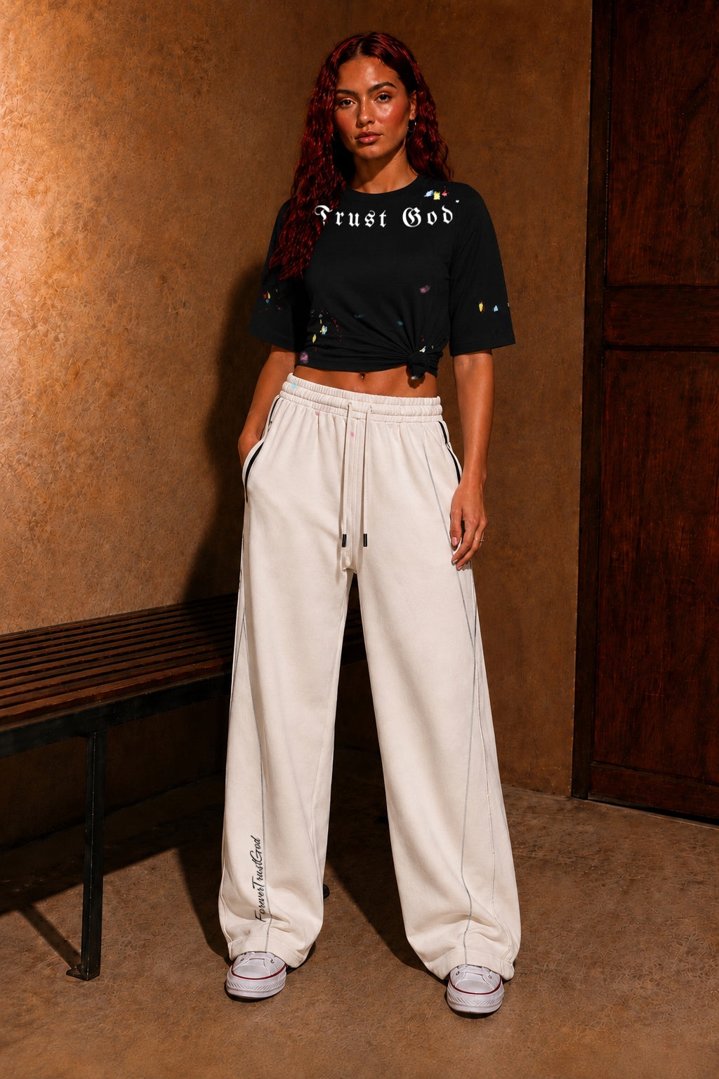 Reflection Striped Straight-Leg Sweats White