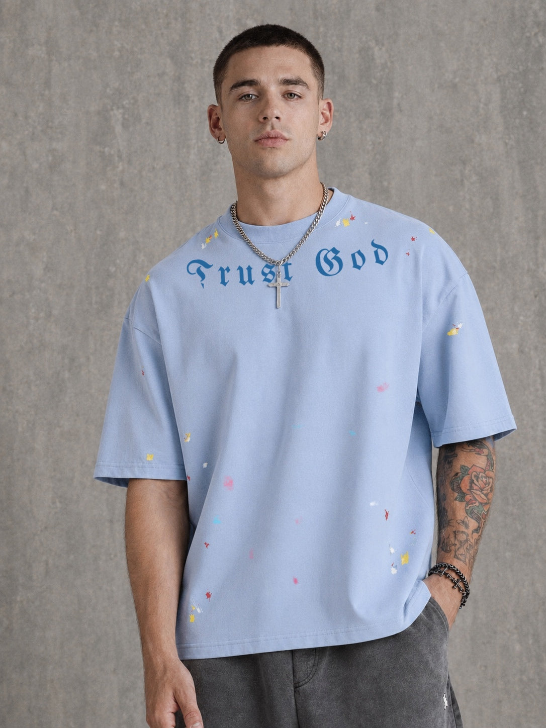 Trust God Paint Spatter Blue