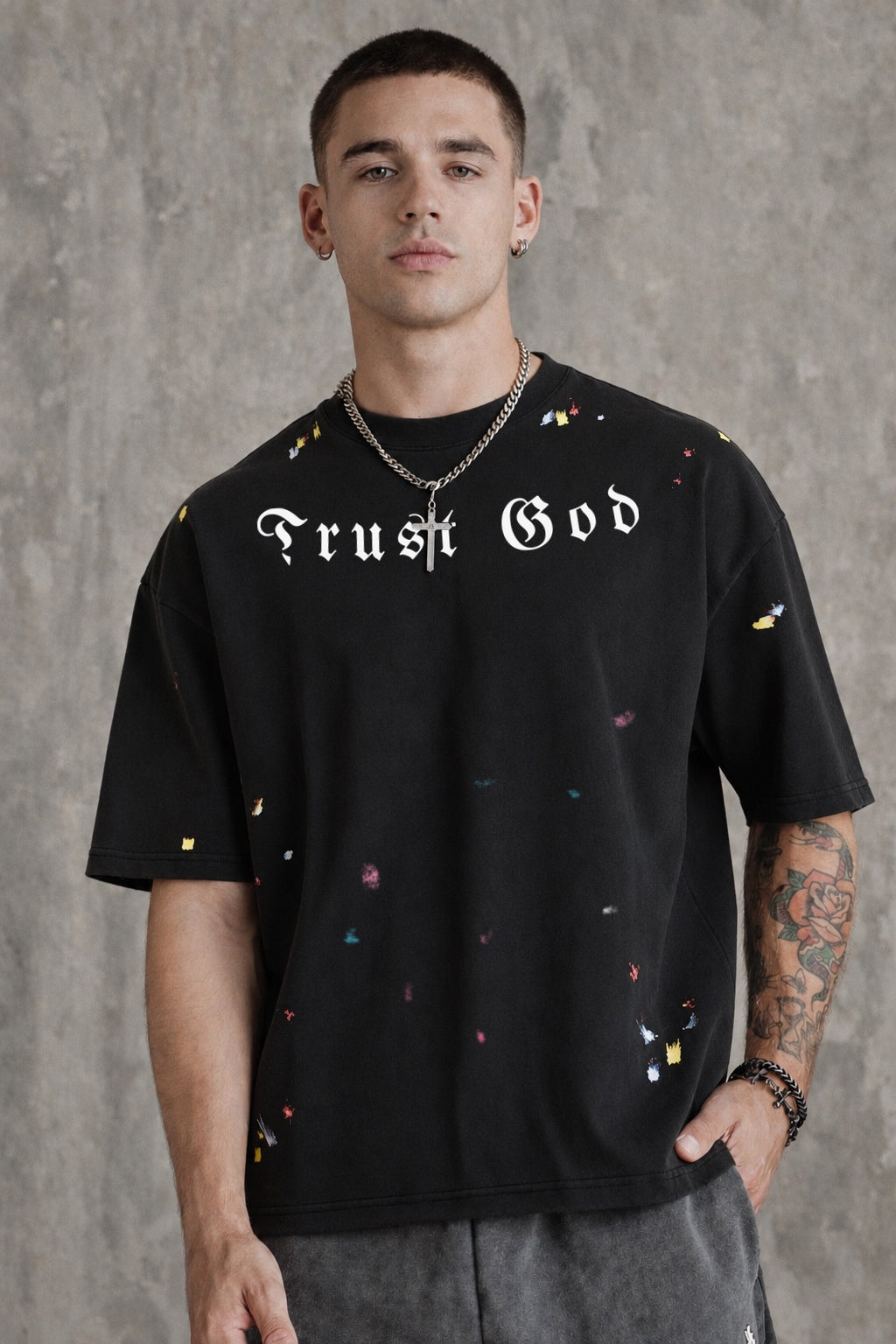 Trust God Paint Spatter Black
