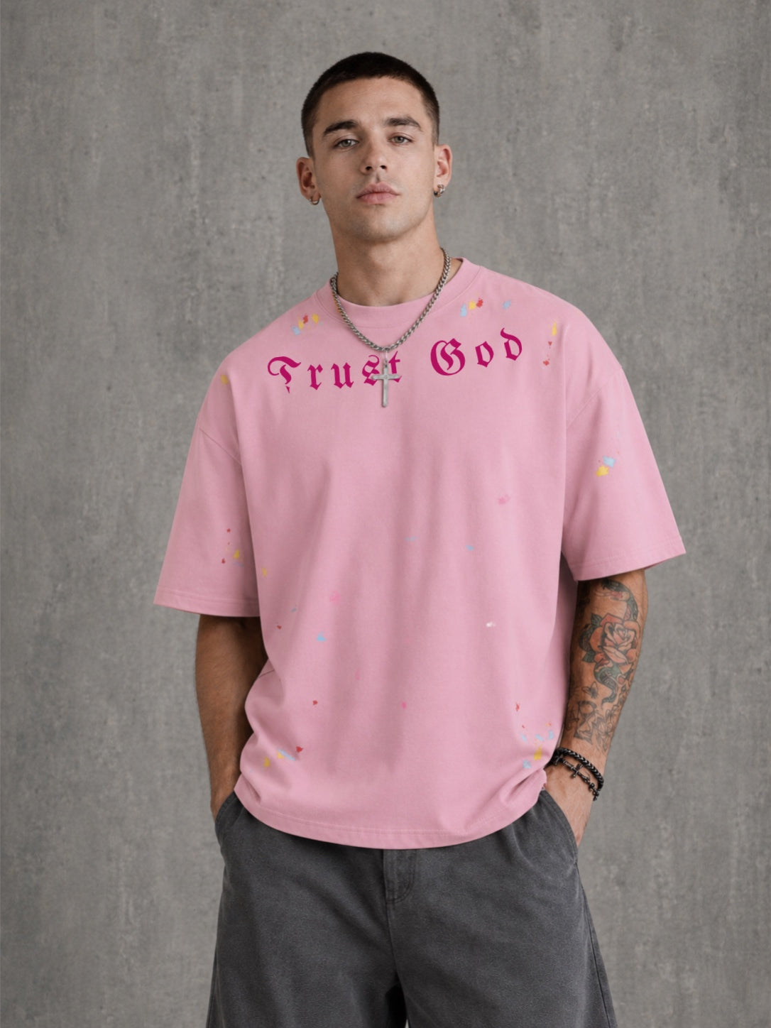 Trust God Paint Spatter Pink