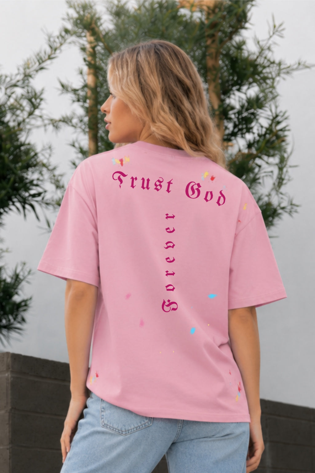 Trust God Paint Spatter Pink