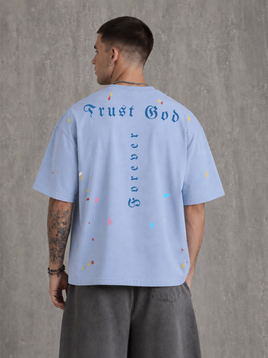 Trust God Paint Spatter Blue