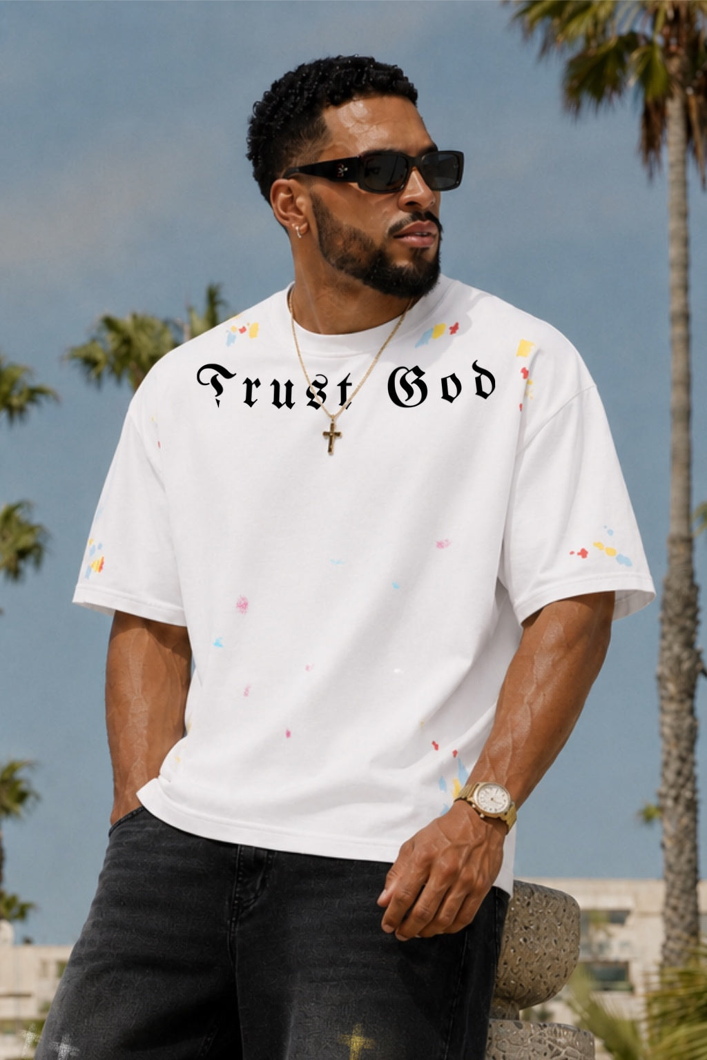 Trust God Paint Spatter White